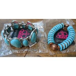 Paparazzi Jewelry Lot Of 2 Bracelets Stretch Turquoise Blue Southwestern Stone